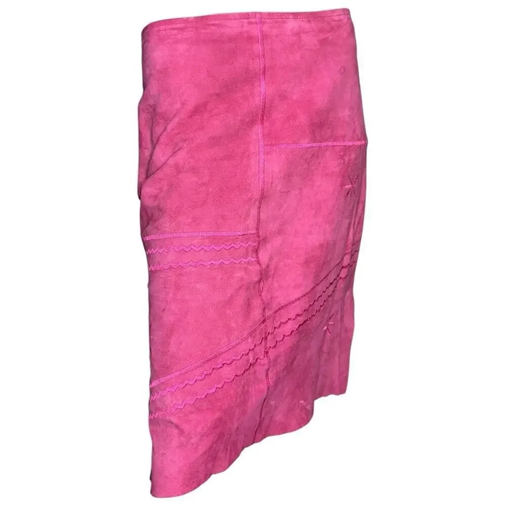 Stella Forest Size 40 8 M Pink Goat Skin Suede Embroidered Pencil Straight Skirt